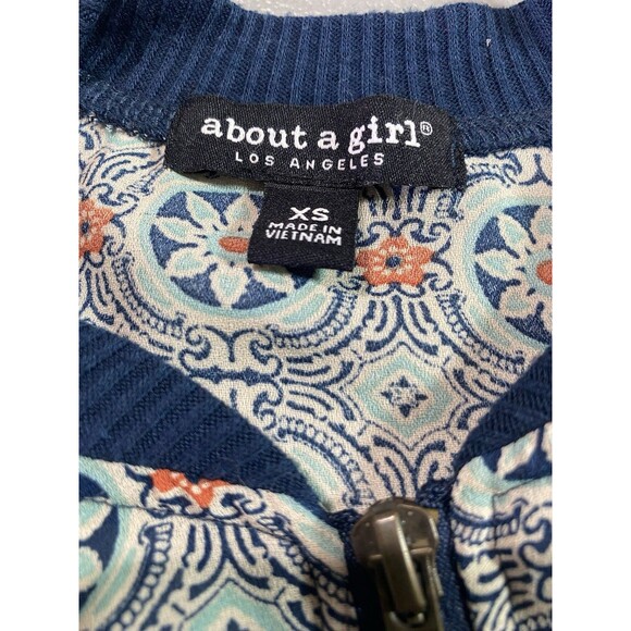 ABOUT A GIRL Jacket Lightweight Zip Floral Geometric Long Sleeve Womens XS Blue - Picture 4 of 12